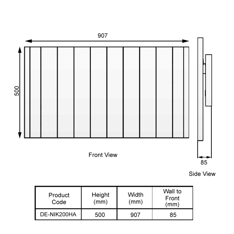 Reina Nika Designer Electric Horizontal Radiator 500mm H x 907mm W - Anthracite
