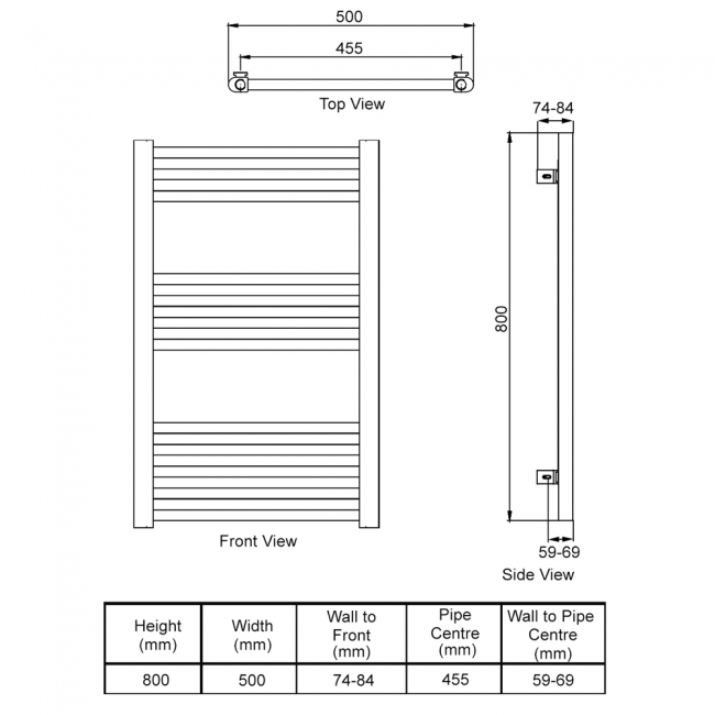 Reina Ottone Heated Towel Rail 800mm H x 500mm W - Brushed Gun Metal