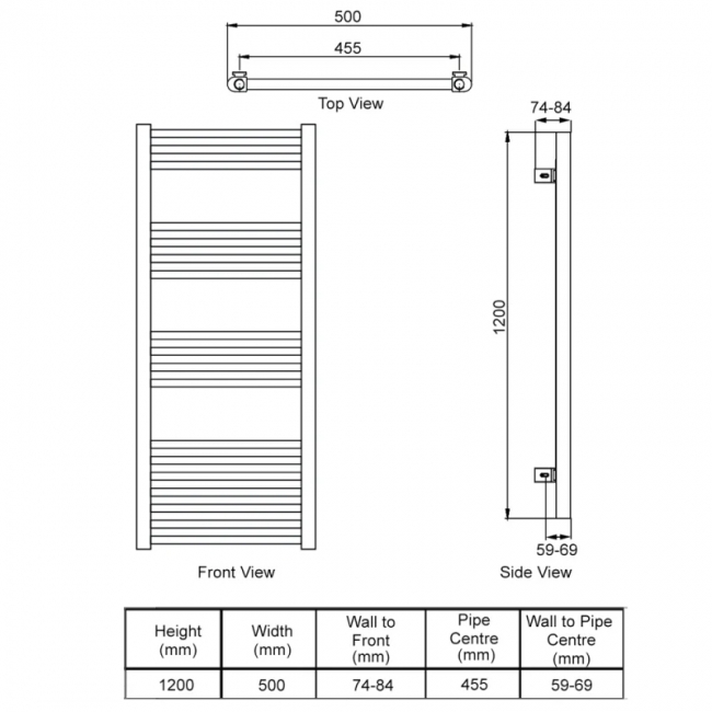 Reina Ottone Heated Towel Rail 1200mm H x 500mm W - Brushed Gun Metal