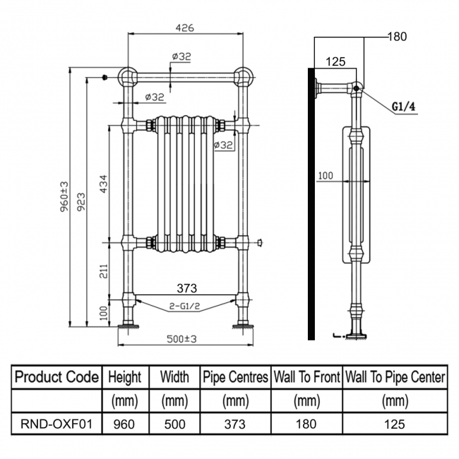 Reina Oxford Traditional Radiator Heated Towel Rail 960mm H x 536mm W White/Chrome