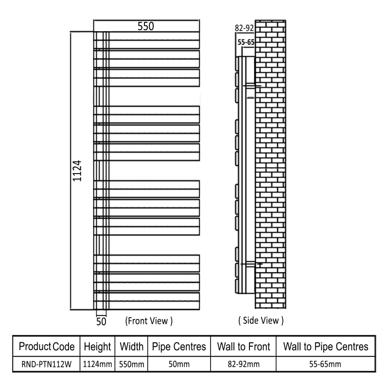 Reina Pettino Flat Panel Heated Towel Rail 1124mm H x 550mm W - White