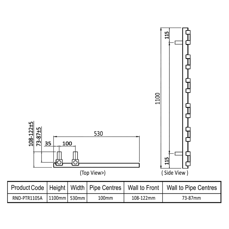 Reina Pietra Designer Heated Towel Rail 1100mm H x 530mm W - Anthracite