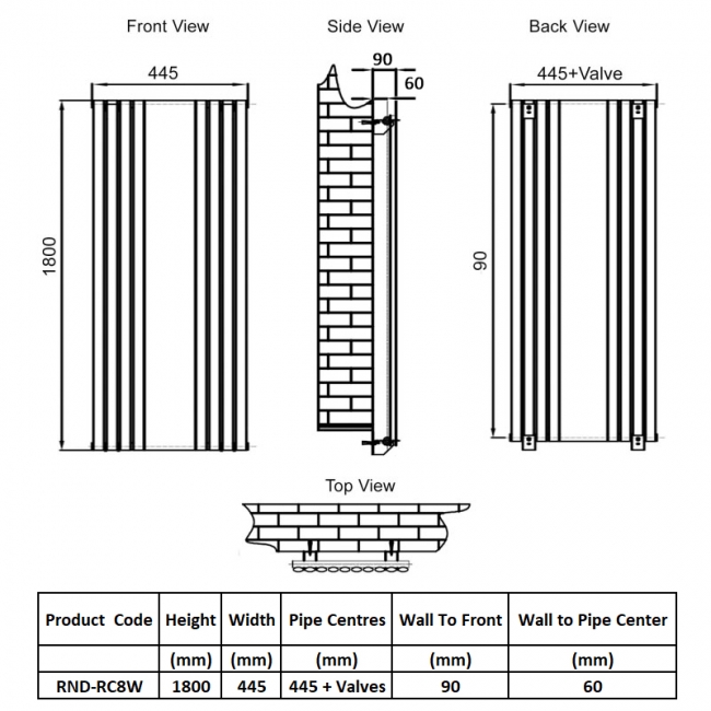 Reina Reflect Mirrored Designer Vertical Radiator 1800mm H x 445mm W White/Mirror