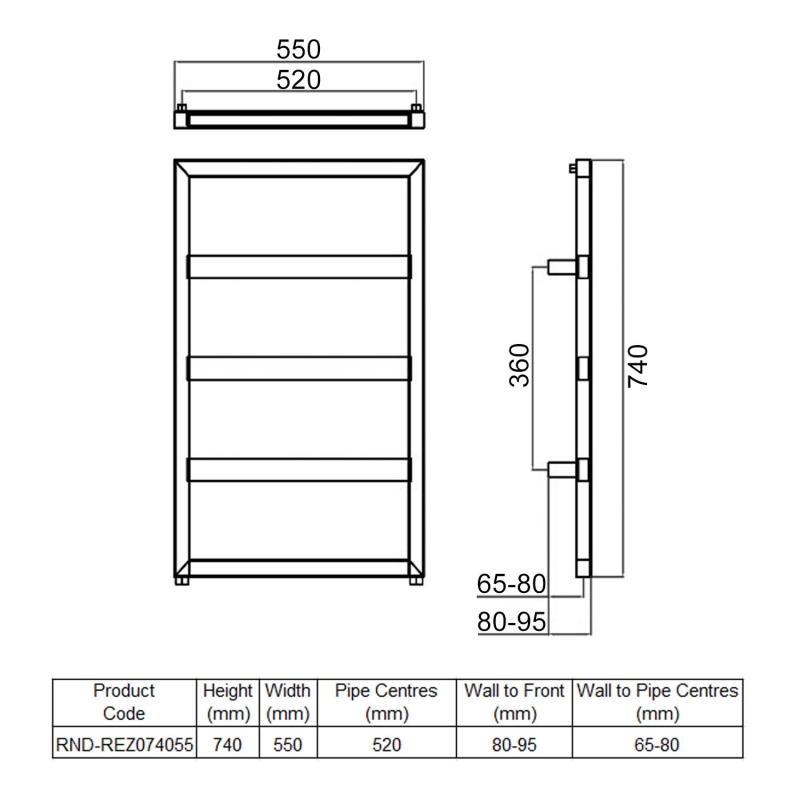 Reina Rezzo Designer Heated Towel Rail 740mm H x 550mm W Chrome