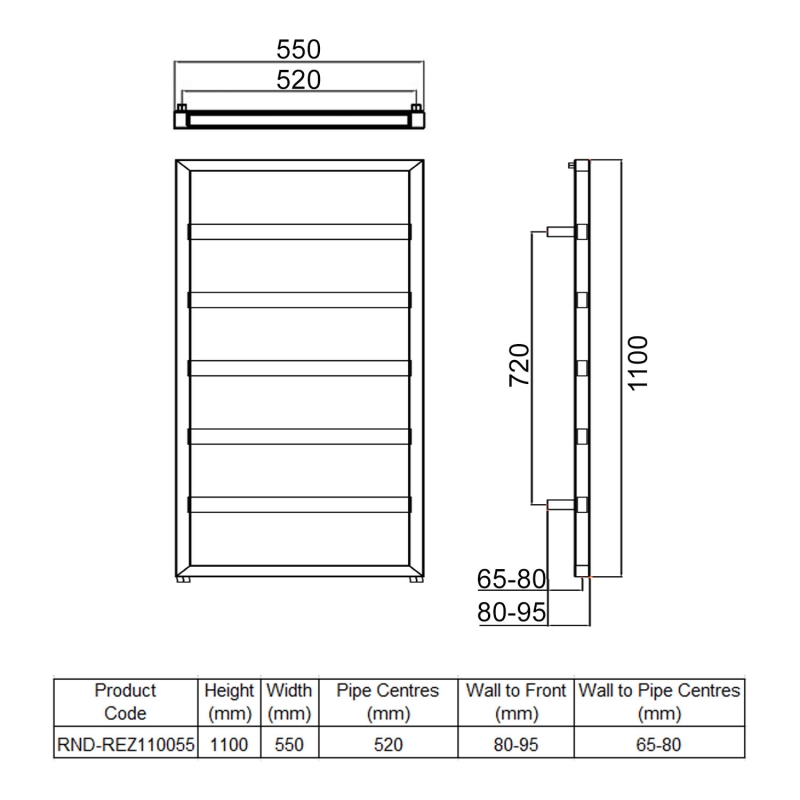Reina Rezzo Designer Heated Towel Rail 1100mm H x 550mm W Chrome