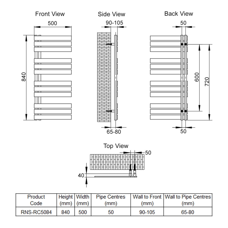 Reina Ricadi Designer Heated Towel Rail 840mm H x 500mm W Polished Stainless Steel