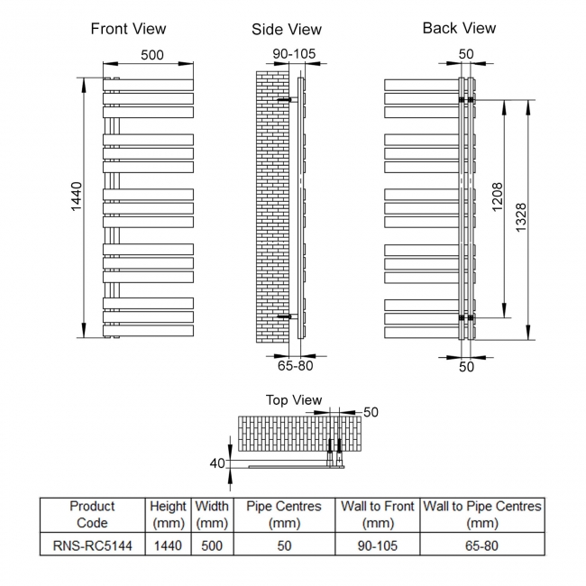 Reina Ricadi Designer Heated Towel Rail 1448mm H x 500mm W Polished Stainless Steel