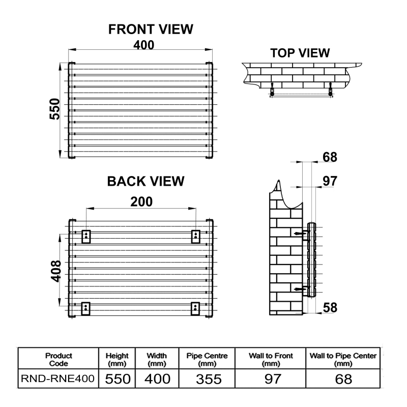 Reina Rione Double Designer Horizontal Radiator 550mm H x 400mm W RAL