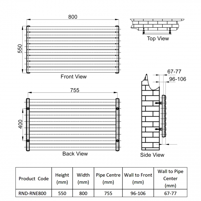 Reina Rione Single Designer Horizontal Radiator 550mm H x 800mm W White