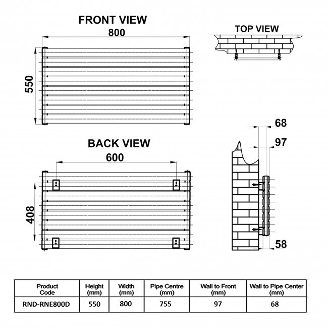 Reina Rione Double Designer Horizontal Radiator 550mm H x 800mm W White