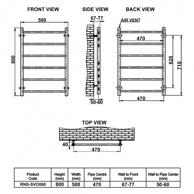 Reina Savio Designer Heated Towel Rail 800mm H x 500mm W Polished Stainless Steel