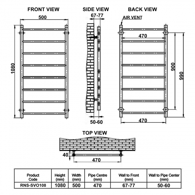 Reina Savio Designer Heated Towel Rail 1080mm H x 500mm W Polished Stainless Steel