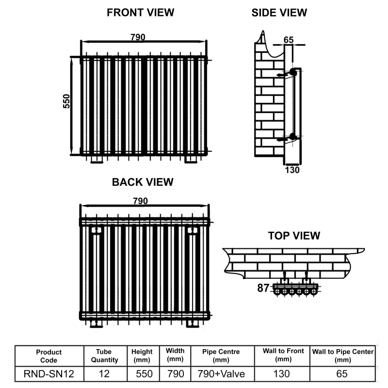 Reina Sena Designer Horizontal Radiator 550mm H x 790mm W White