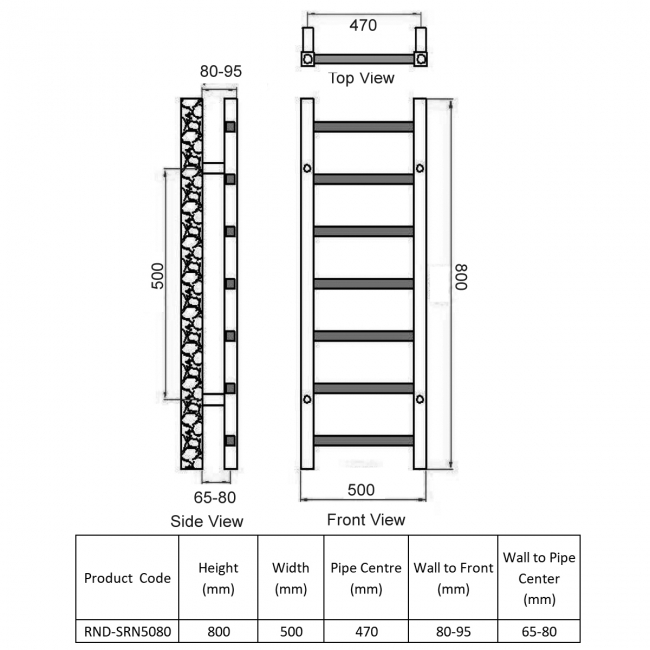 Reina Serena Square Tube Heated Towel Rail 800mm H x 500mm W Chrome