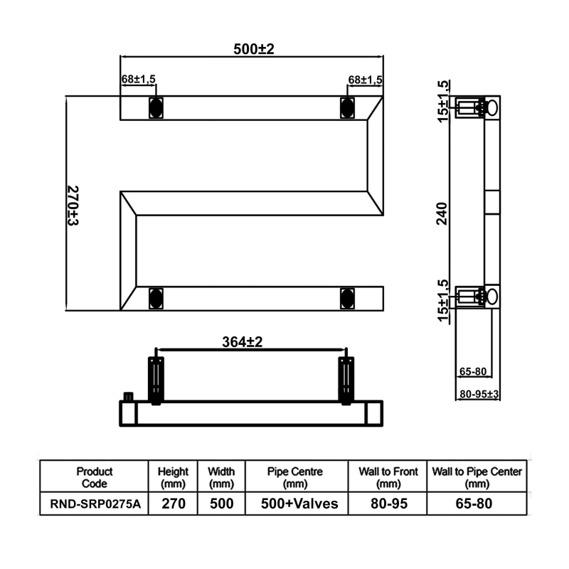 Reina Serpe Designer Heated Towel Rail 270mm H x 500mm W Chrome