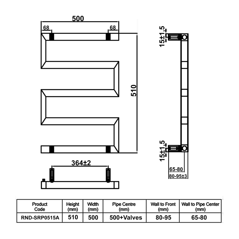 Reina Serpe Designer Heated Towel Rail 510mm H x 500mm W Chrome