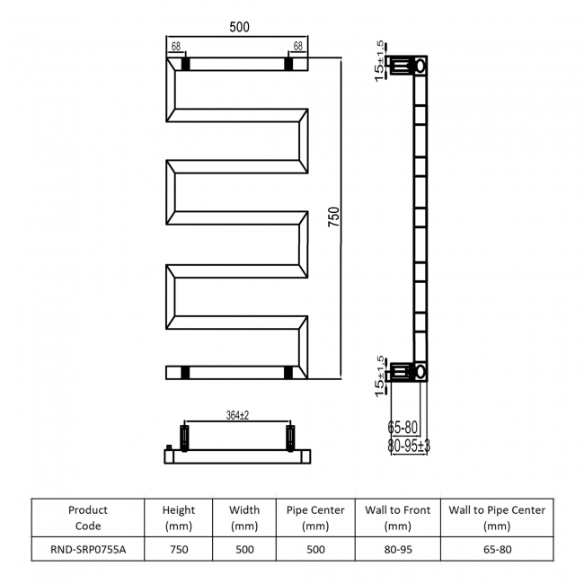 Reina Serpe Designer Heated Towel Rail 750mm H x 500mm W Anthracite