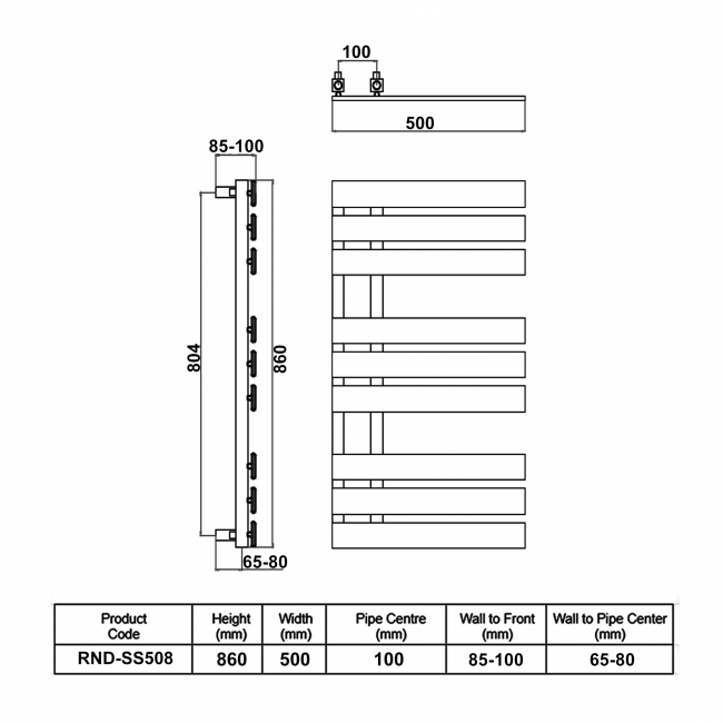 Reina Sesia Designer Heated Towel Rail 860mm H x 500mm W Chrome