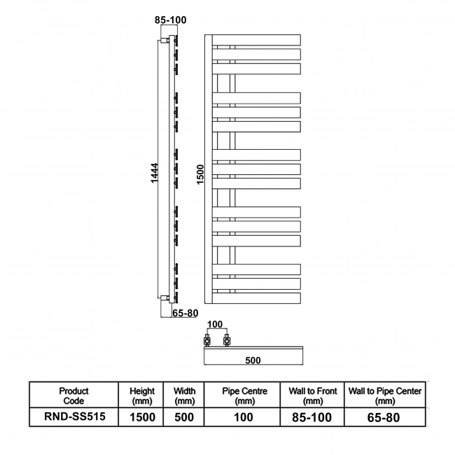 Reina Sesia Designer Heated Towel Rail 1500mm H x 500mm W Chrome