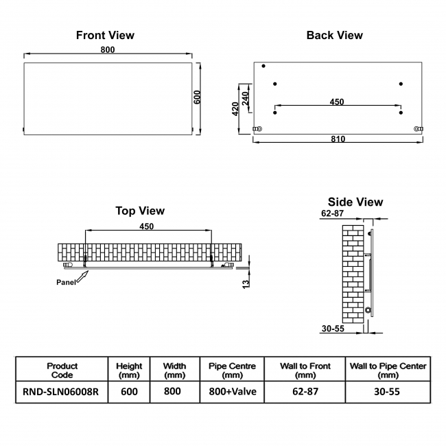 Reina Slimline Horizontal Designer Radiator 600mm H x 800mm W RAL