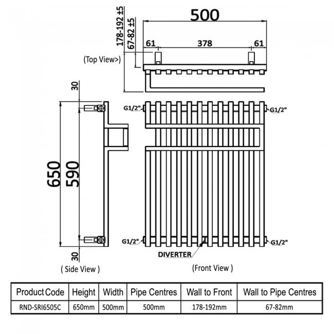 Reina Sori Vertical Designer Radiator 650mm H x 500mm W - Chrome