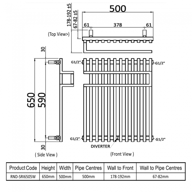 Reina Sori Vertical Designer Radiator 650mm H x 500mm W - White