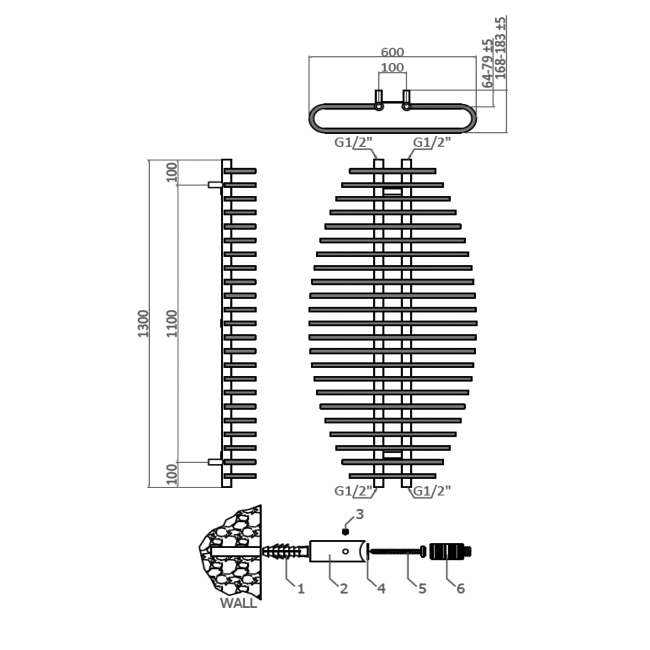Reina Teano Designer Heated Towel Rail 1300mm H x 600mm W Chrome