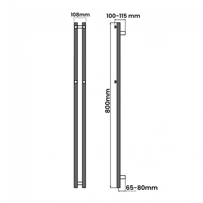 Reina Todi Designer Heated Towel Rail 800mm H x 108mm W Chrome