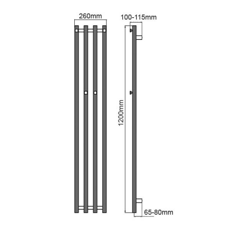 Reina Todi Designer Heated Towel Rail 1200mm H x 260mm W Chrome