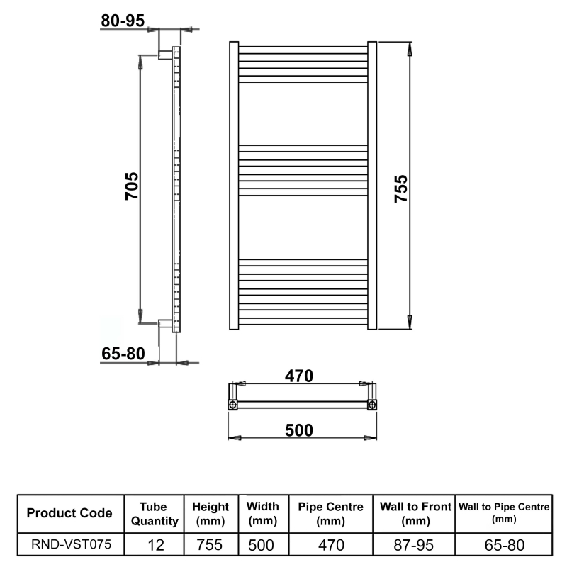 Reina Vasto Heated Towel Rail 755mm H x 500mm W Chrome