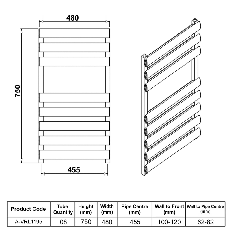 Reina Veroli Designer Heated Towel Rail 750mm H x 480mm W White