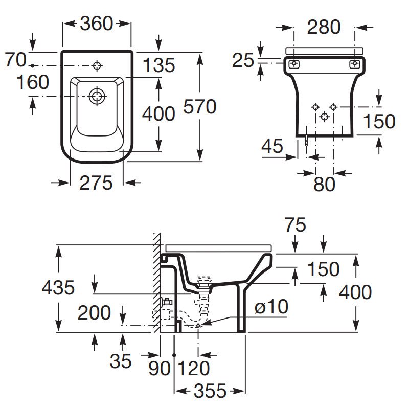 Roca DamaN Bidet 357784000 Floor Mounted 1TH