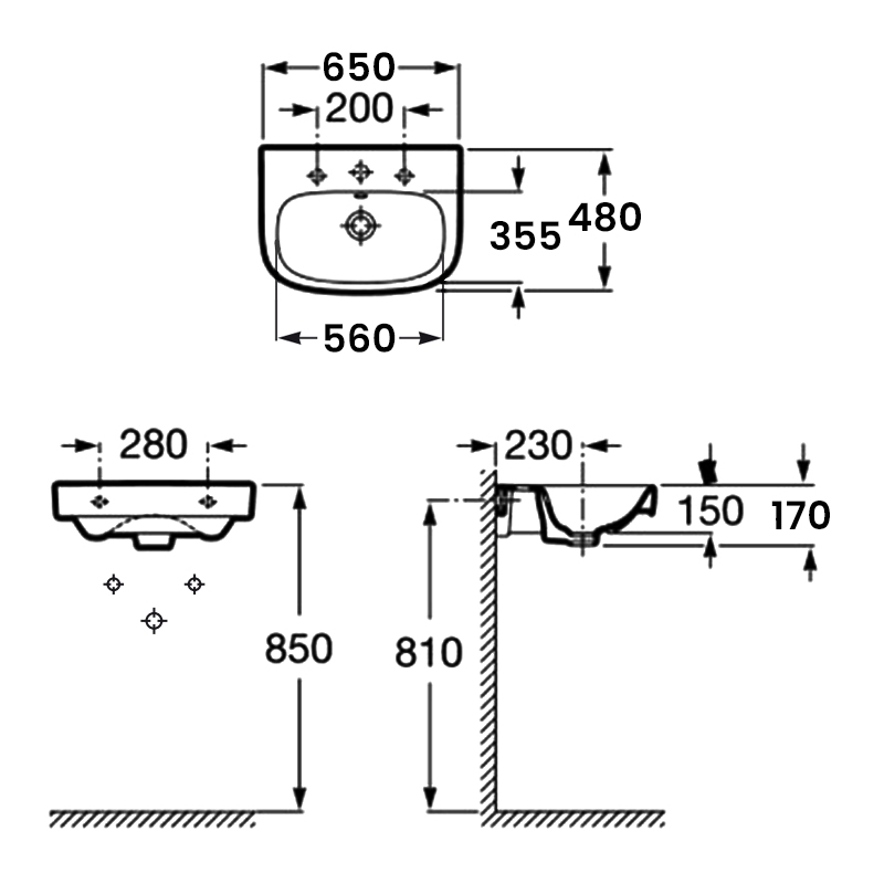 Roca Debba Wall Hung Basin 32599300U 650mm 1TH