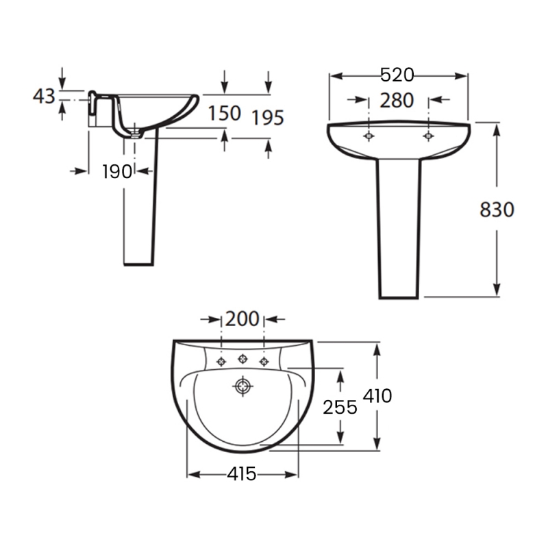 Roca Laura Full Pedestal Basin 325394000+331300004 520mm 1TH