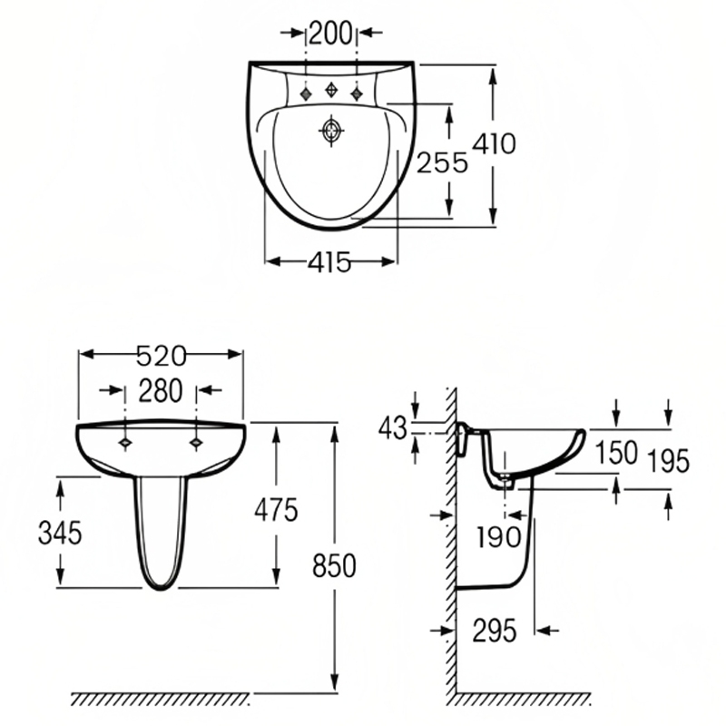 Roca Laura Semi Pedestal Basin 325394000+336312005 520mm 1TH