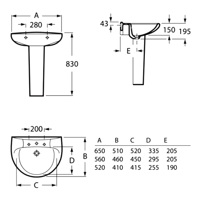Roca Laura Full Pedestal Basin 326392005+331300004 600mm 1TH