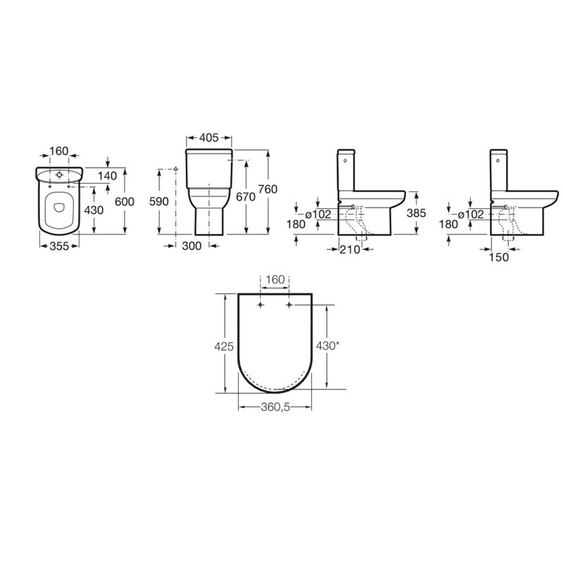 Roca Senso Compact Close Coupled Toilet with Dual Outlet Push Button Cistern Soft Close Seat