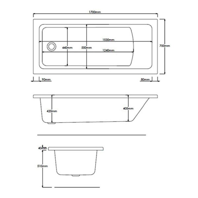 Roca The Gap Rectangular Bath 024717000 1700mm x 700mm Acrylic