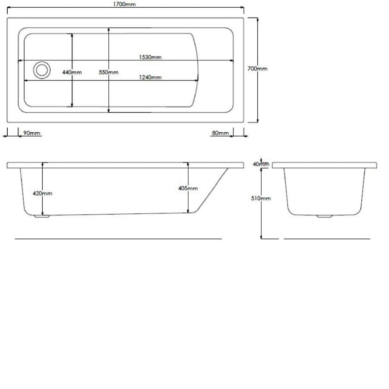 Roca The Gap Rectangular Bath 024717000 1700mm x 700mm Acrylic