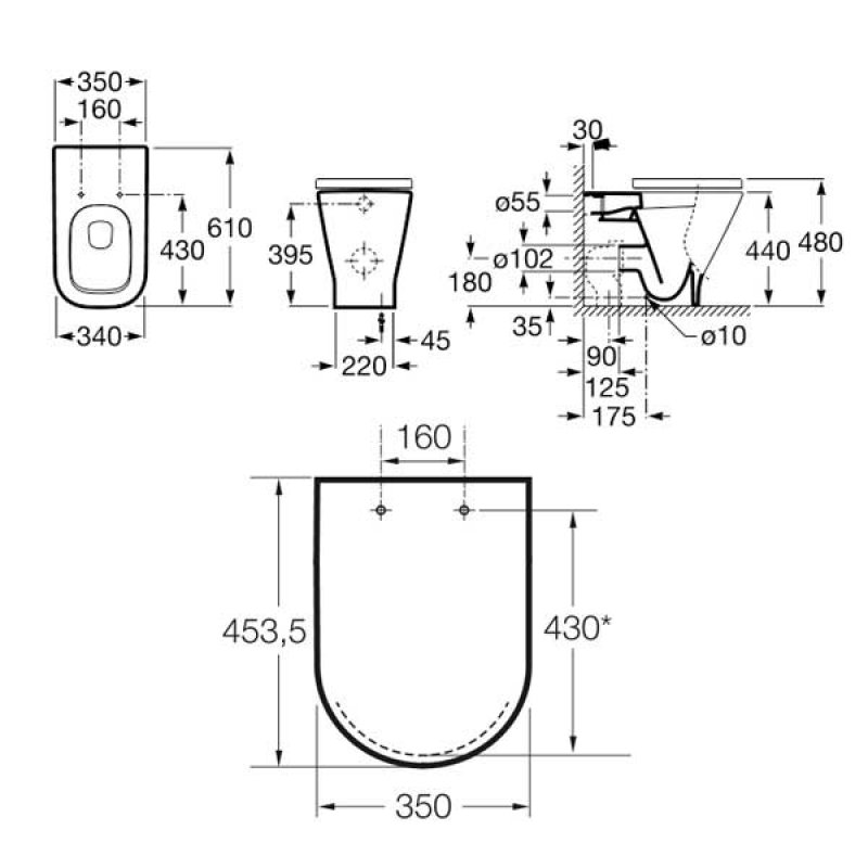 Roca The Gap Toilet 34747C00U Back to Wall White