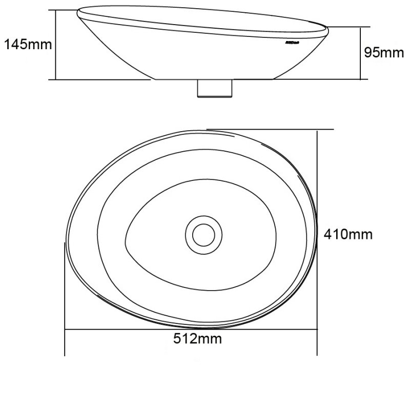 Royo Galaxy Oval Sit-On Counter Top Basin 512mm Wide - 0 Tap Hole