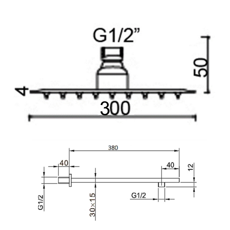 Sagittarius Almeda Slim Fixed Shower Head and Arm 300mm x 300mm Chrome