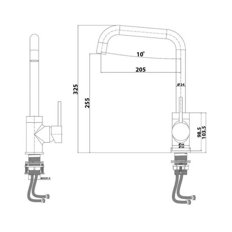 Sagittarius Amalfi Side Lever Monobloc Kitchen Sink Mixer Tap - Chrome