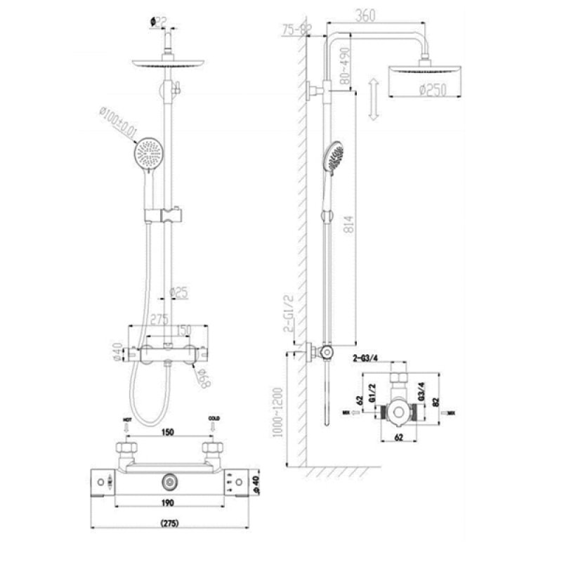 Sagittarius Aurora Deluxe Bar Shower Mixer with Shower Kit + Fixed Head - Chrome