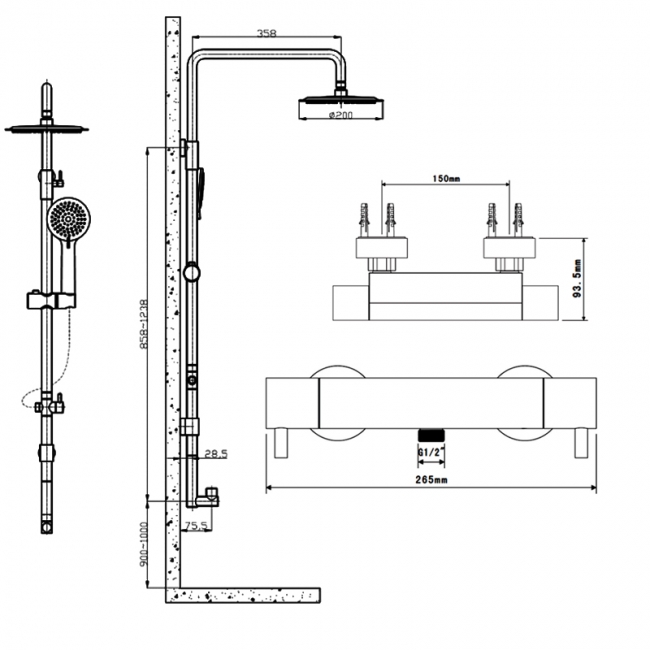 Sagittarius Avant Bar Mixer Shower with Shower Kit + Fixed Head - Chrome