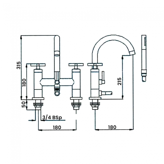 Sagittarius Avant Bath Shower Mixer Tap with Shower Kit Pillar Mounted - Chrome