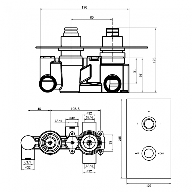Sagittarius Blade Concealed Shower Valve with 2-Way Diverter Dual Handle - Chrome