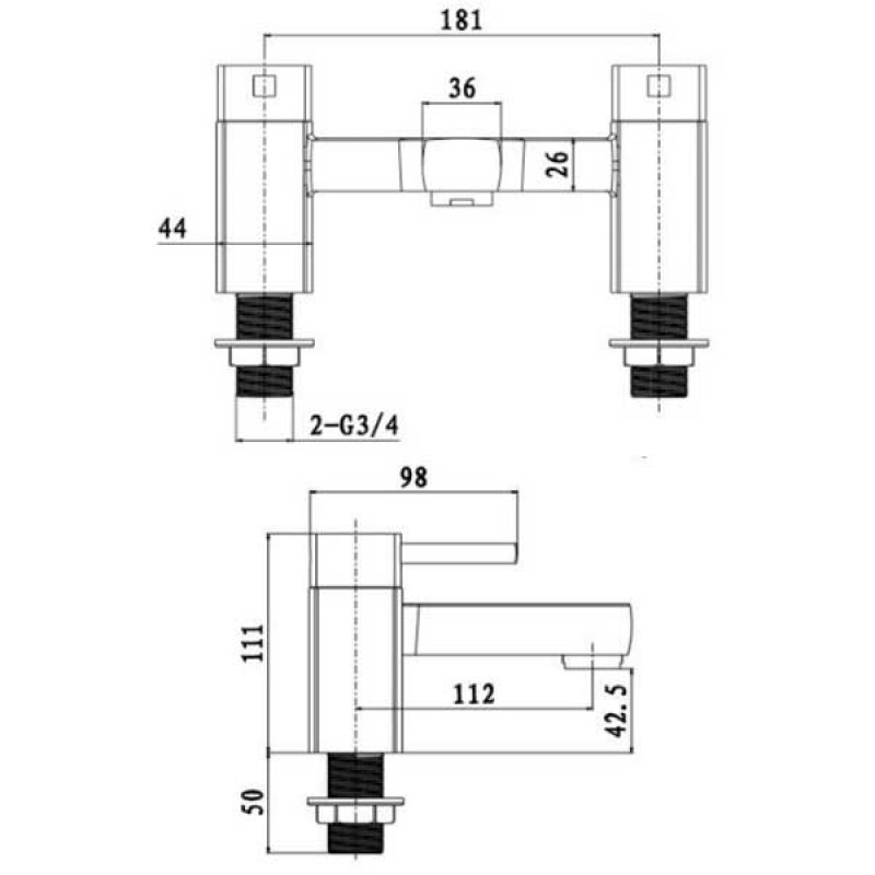 Sagittarius Axis Bath Filler Tap Pillar Mounted - Chrome  | Dimension Image