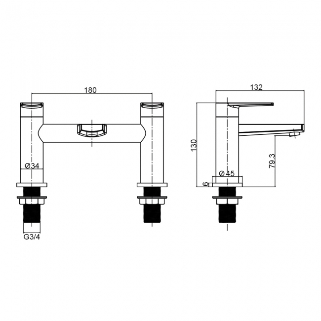 Sagittarius Baby Bari Bath Filler Tap Pillar Mounted - Chrome  | Dimension Image