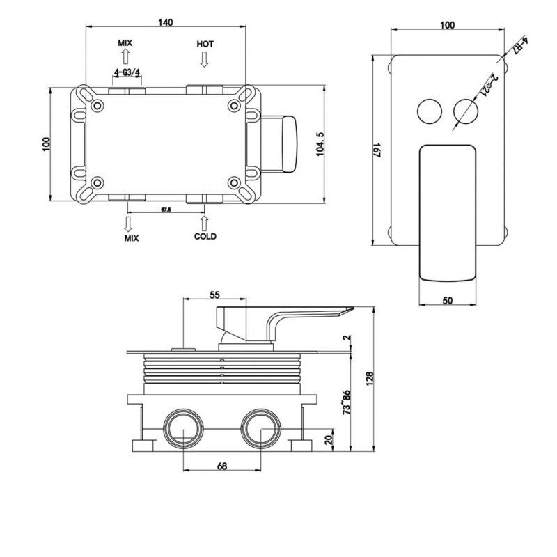 Sagittarius Blade Thermostatic Concealed Shower Valve Dual Push Button - Chrome